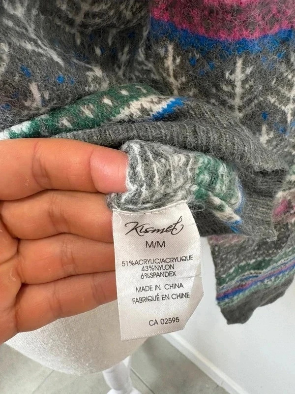 🌸 Grey Pattern V-Neck Winter Sweater Size 38/M 🌸 – photo 4